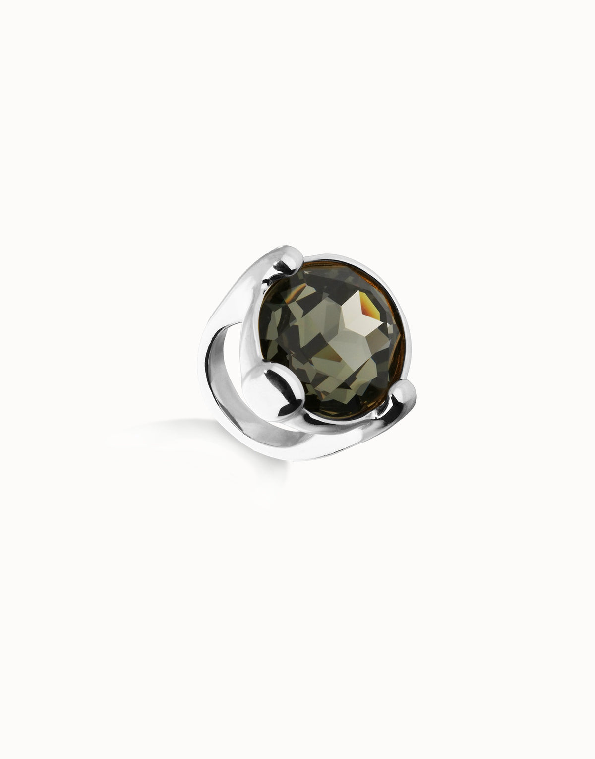 Sterling Silver Plated Metal Alloy Ring With A Grey Faceted Crystal