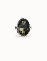 Sterling Silver Plated Metal Alloy Ring With A Grey Faceted Crystal