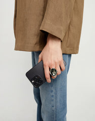 Sterling Silver Plated Metal Alloy Ring With A Grey Faceted Crystal