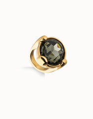 18K Gold Plated Metal Alloy Ring With A Grey Faceted Crystal