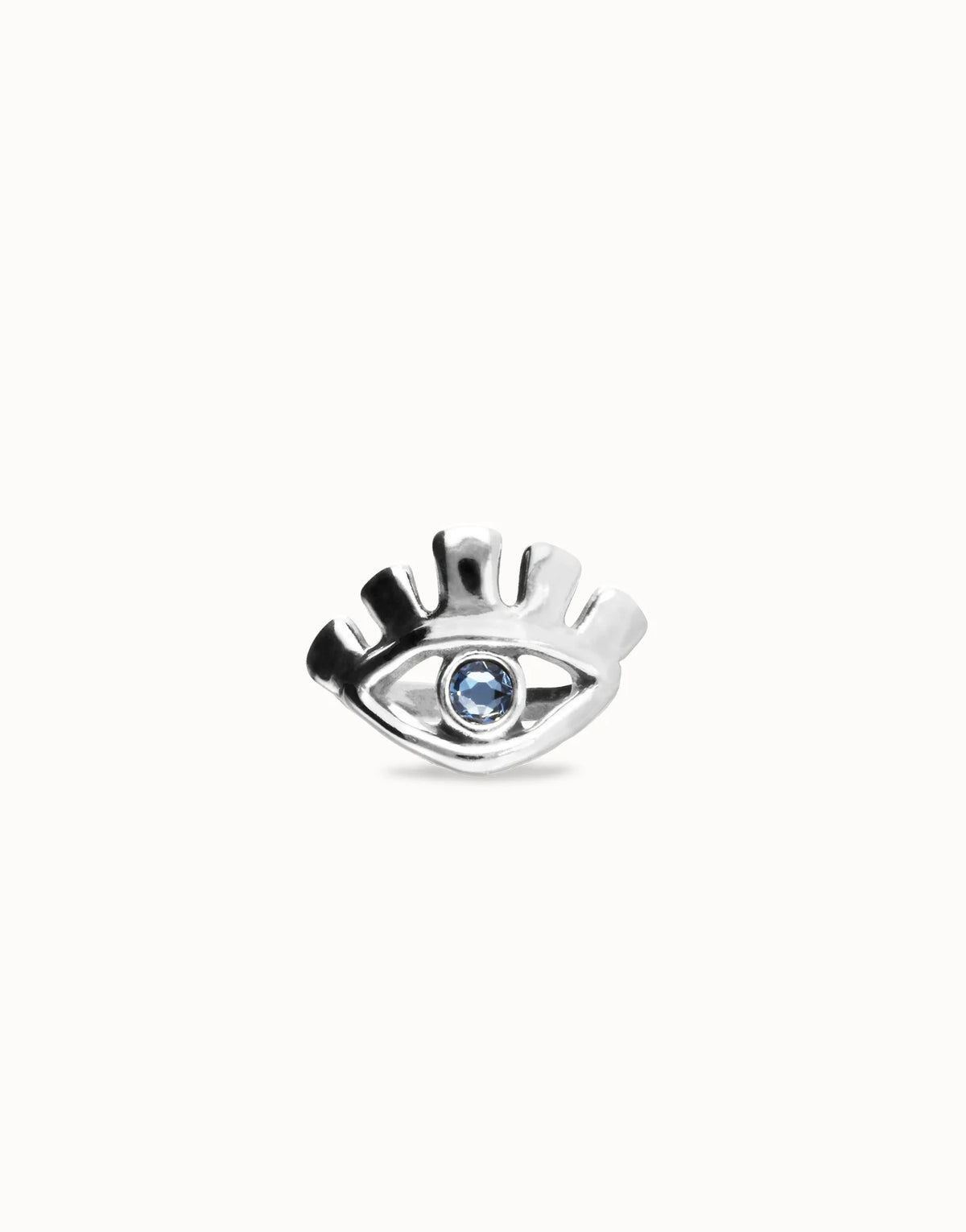 Eye-Shaped Ring With Faceted Blue Crystal - Silver