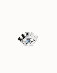Eye-Shaped Ring With Faceted Blue Crystal - Silver