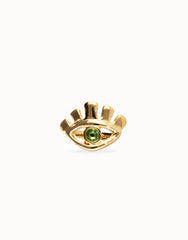 Eye-Shaped Ring With Faceted Green Crystal - Gold