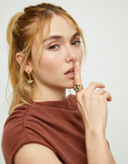 Eye-Shaped Ring With Faceted Green Crystal - Gold