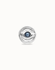 Eye-Shaped Ring With Faceted Blue Crystal - Silver