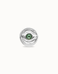 Eye-Shaped Ring With Faceted Green Crystal - Silver