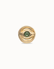 Eye-Shaped Ring With Faceted Green Crystal - Gold