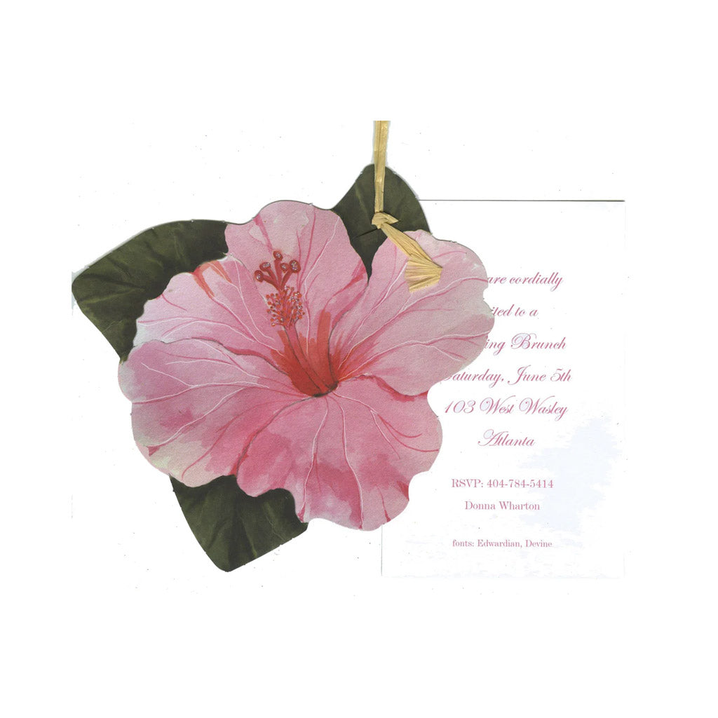 Pink Hibiscus With Tag No Ribbon Invitation Cards With Glitter (Set Of 60)