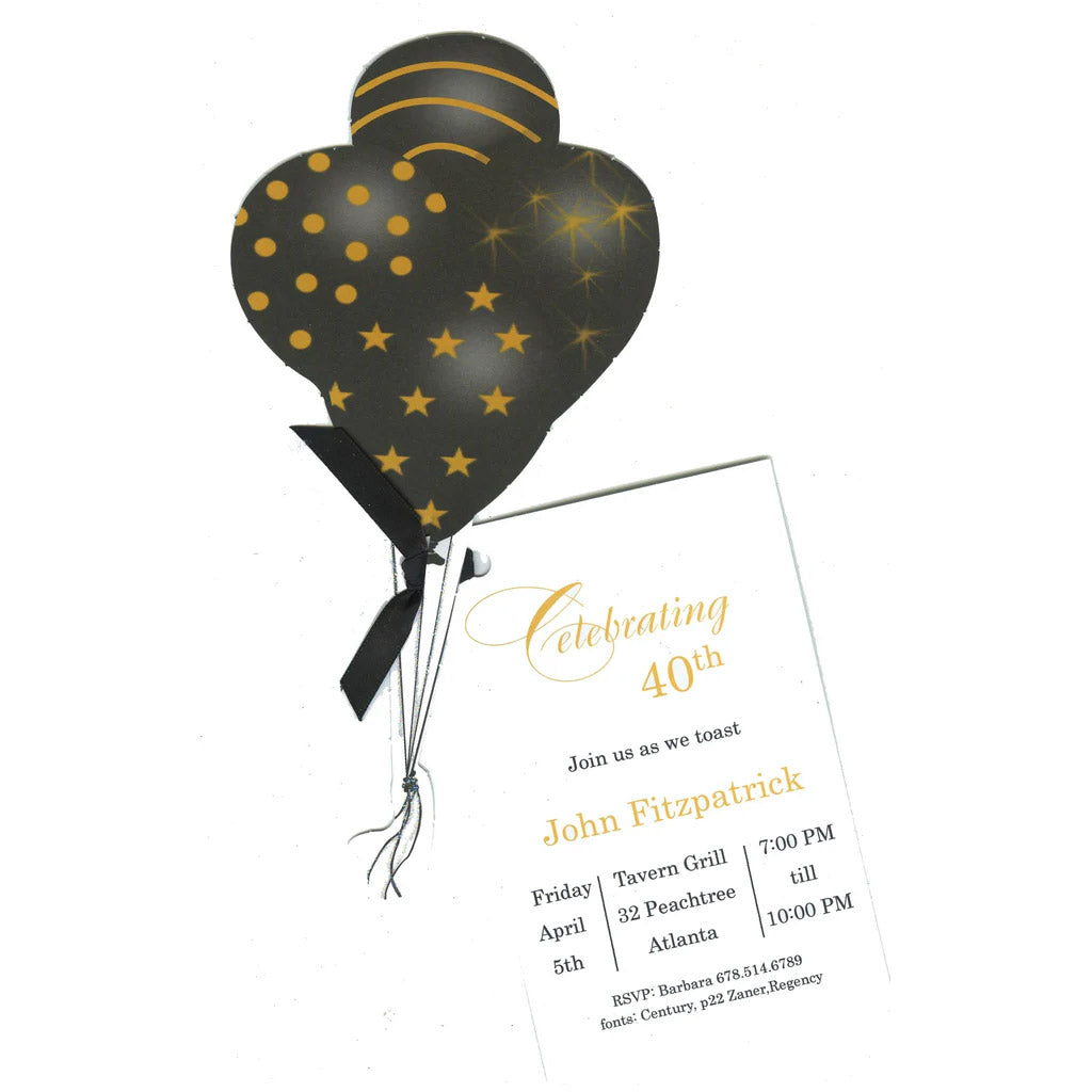 Black Ballon With Black Ribbon Tag Invitation Cards (Set Of 60)