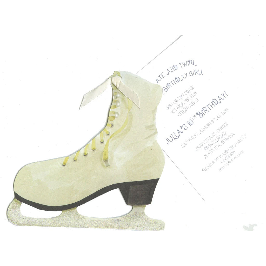 Ice Skate With Ivory Ribbon Tag Invitation Cards With Glitter (Set Of 60)