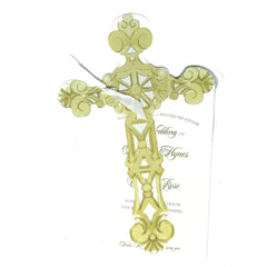 Ornate Cross With White Ribbon Tag Invitation Cards With Glitter (Set Of 60)