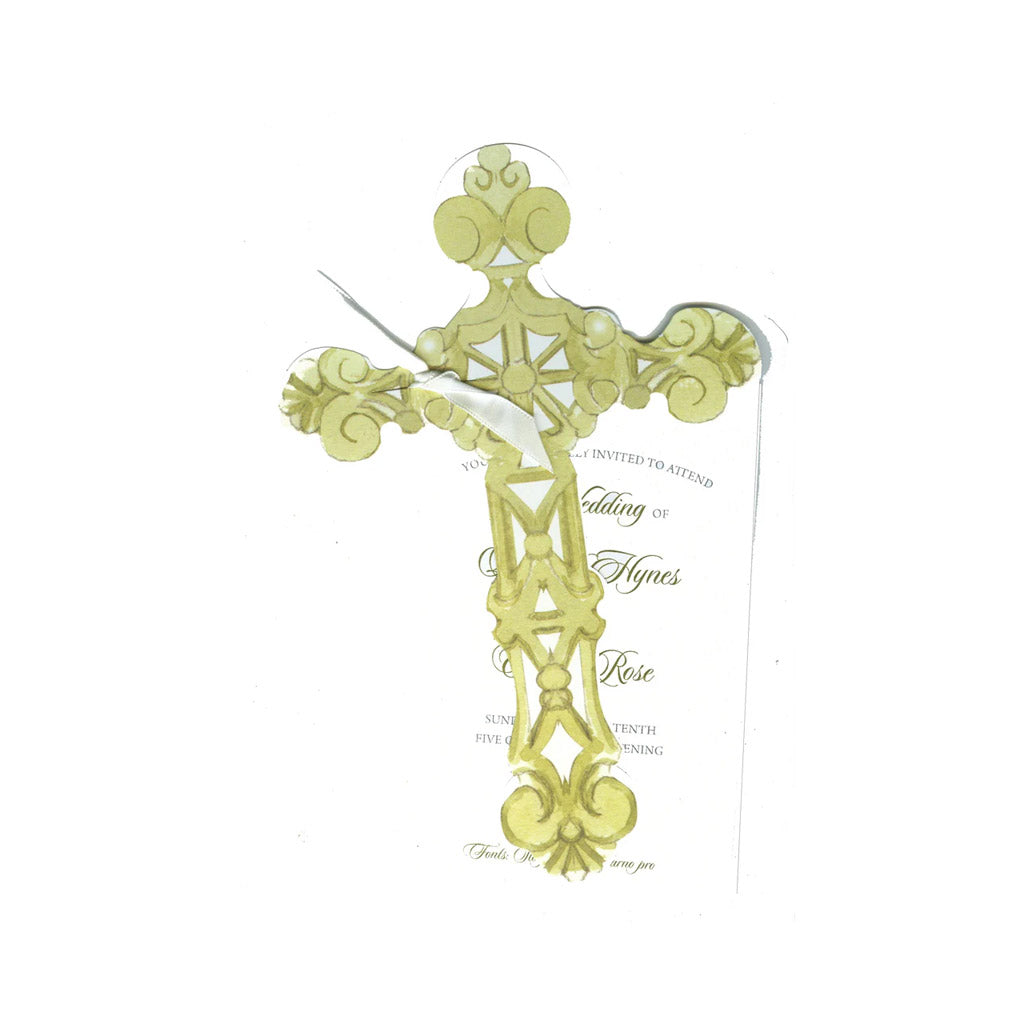 Ornate Cross With Ribbon and Tag Invitation Cards (Set Of 60)