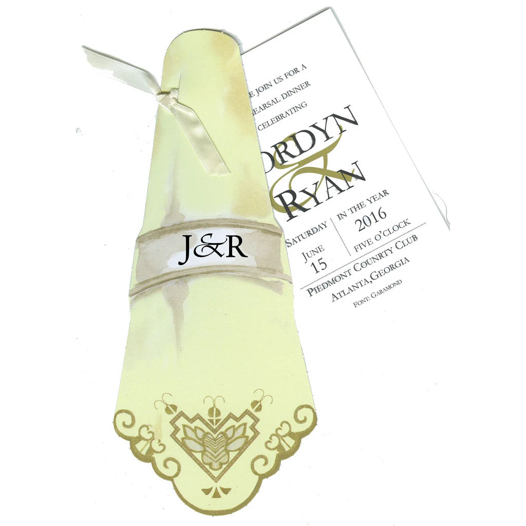 Antique Linen Napkin With Ivory Ribbon Tag Invitation Cards With Glitter (Set Of 60)