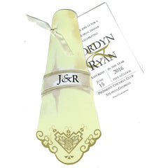 Antique Linen Napkin With Ivory Ribbon Tag Invitation Cards With Glitter (Set Of 60)