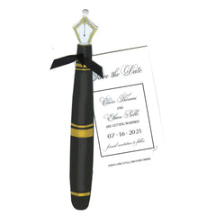 Fountain Pen With Black Ribbon Tag Invitation Cards With Glitter (Set Of 60)