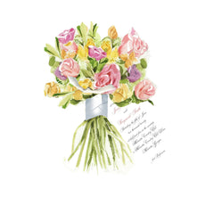 Flower Bouquet With Ribbon and Tag Invitation Cards (Set Of 60)