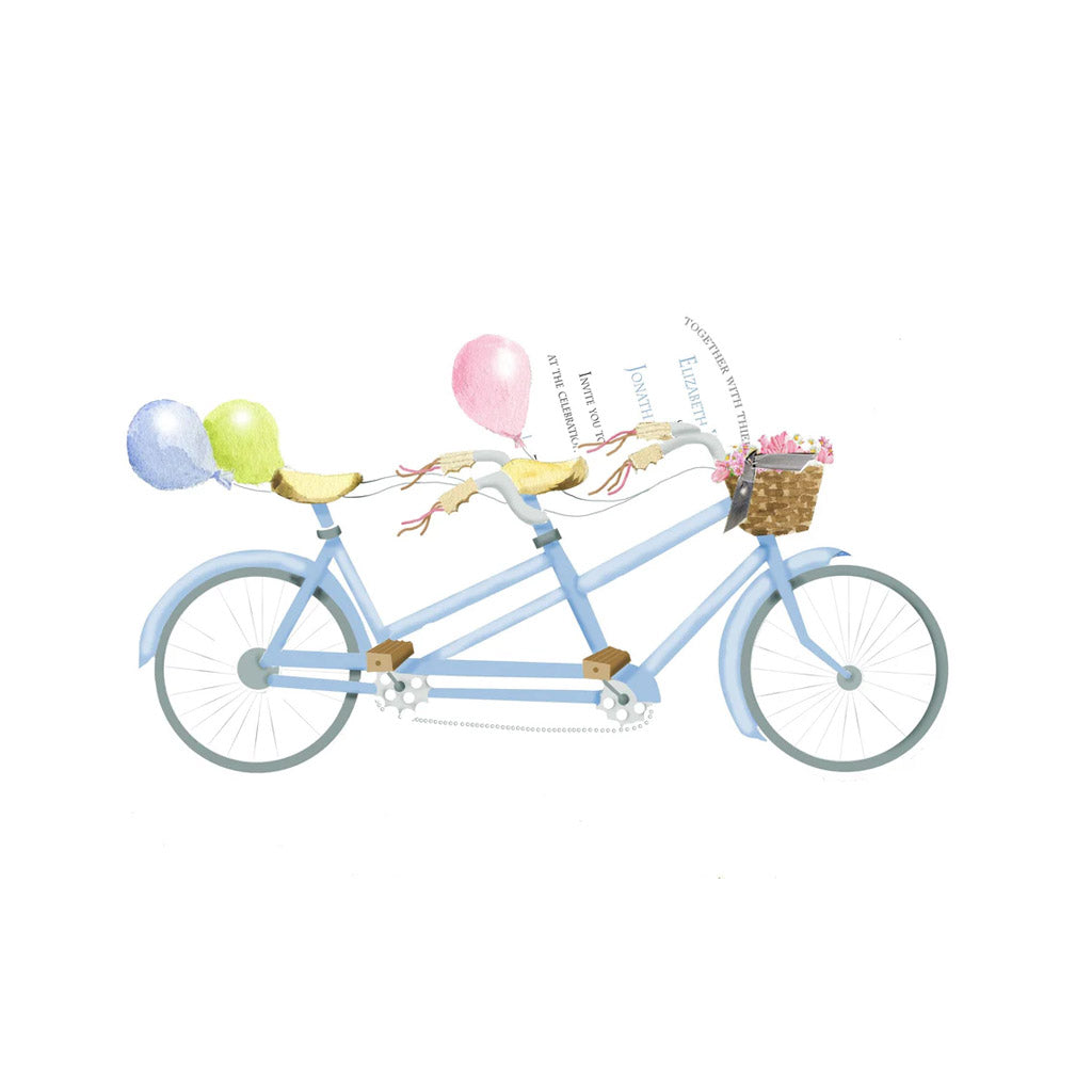 Bicycle Built for Two With Ribbon and Tag Invitation Cards (Set Of 60)