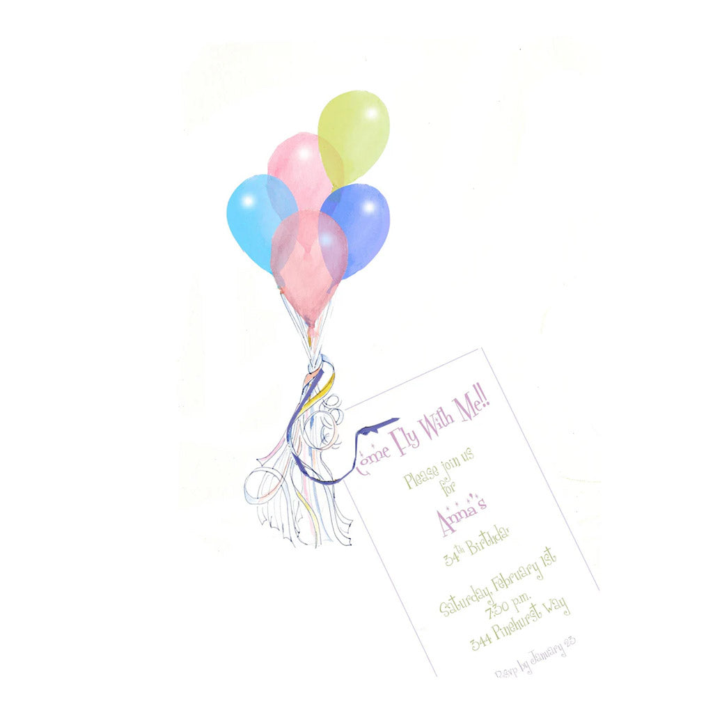 Fly Away With Blue Ribbon and Tag Invitation Cards (Set Of 60)