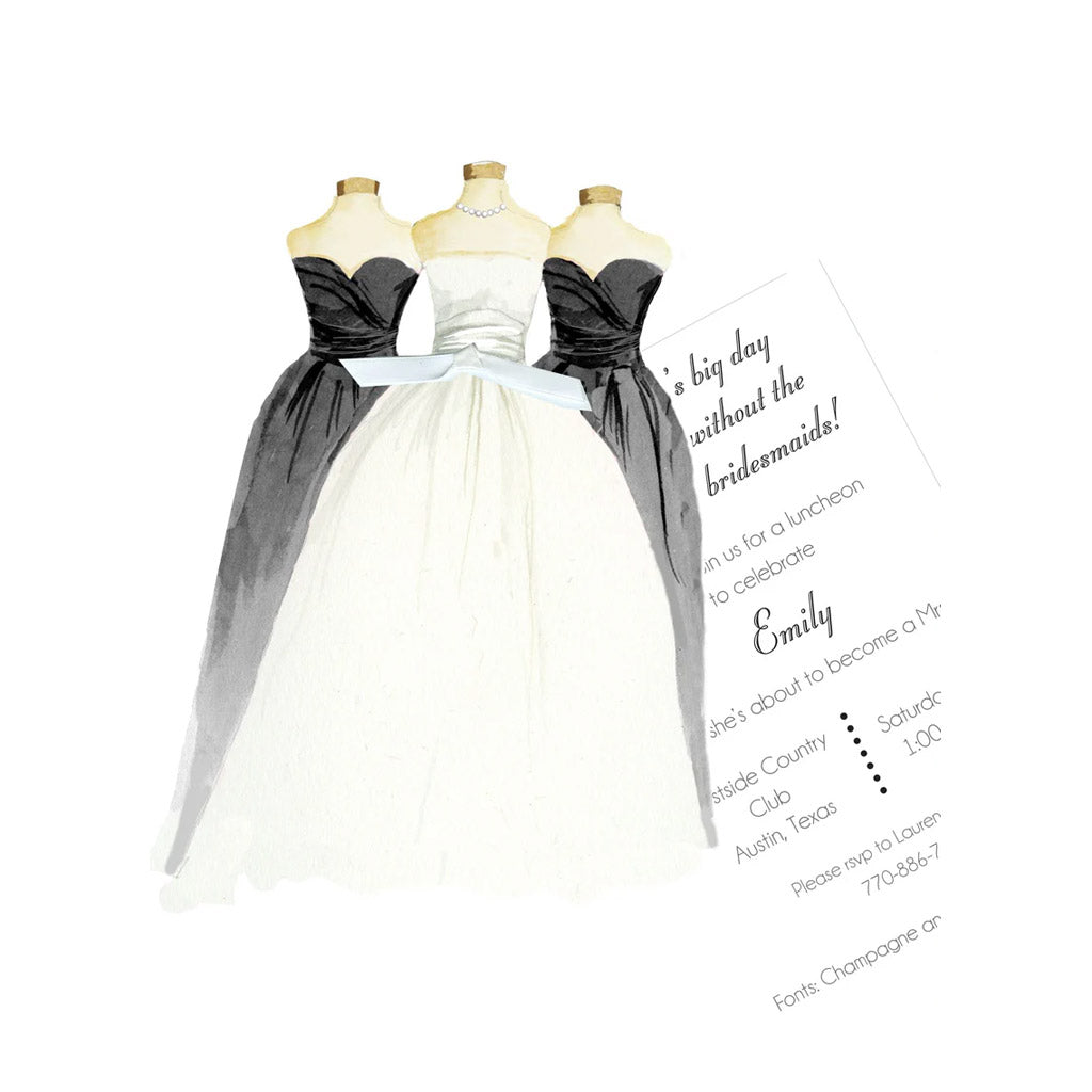 Black and White Bridal Gown With Ribbon and Tag Invitation Cards With Glitter (Set Of 60)