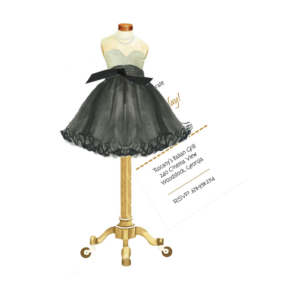 Cocktail Dress With Black Ribbon and Tag Invitation Cards (Set Of 60)