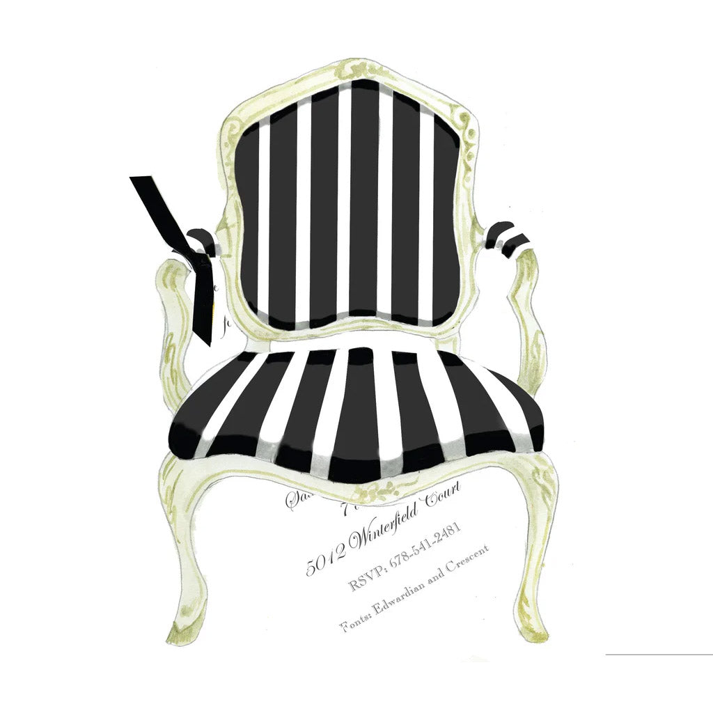 Black and White French Chair With Ribbon and Tag Invitation Cards (Set Of 60)