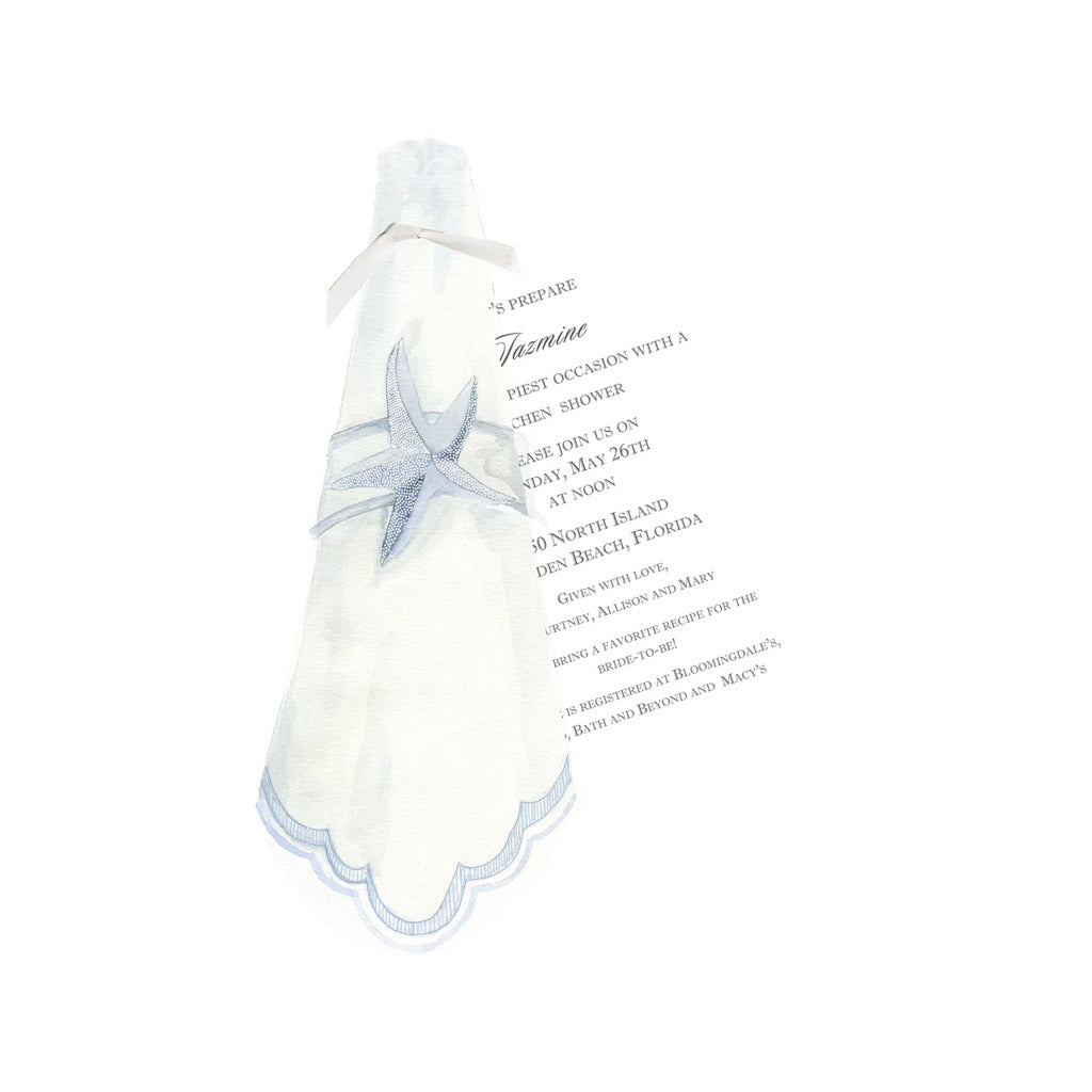 Linen Napkin With Ribbon and Tag Invitation Cards With Glitter (Set Of 60)