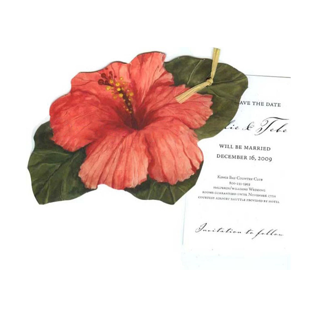 Hibiscus With Black Ribbon and Tag Invitation Cards (Set Of 60)