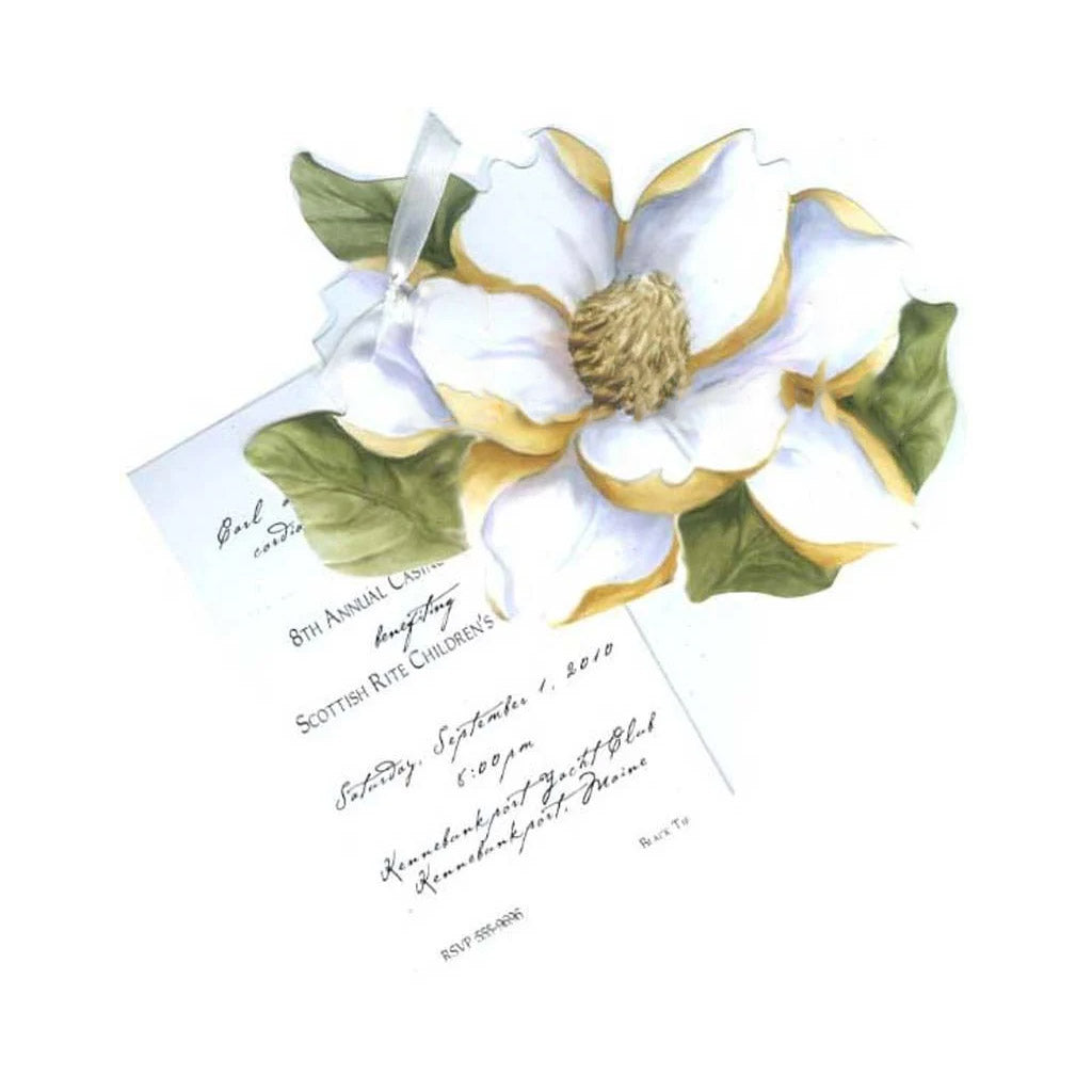 Magnolia With White Ribbon and Tag Invitation Cards (Set Of 60)