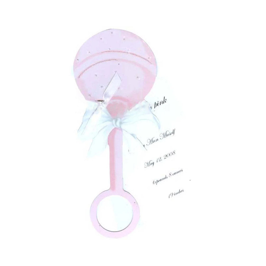 Pink Rattle With White Ribbon and Tag Invitation Cards With Glitter (Set Of 60)