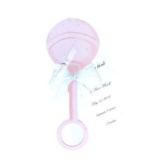 Pink Rattle With White Ribbon and Tag Invitation Cards With Glitter (Set Of 60)