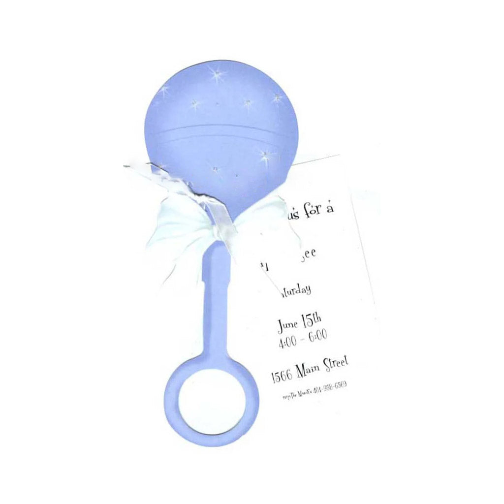 Blue Rattle With White Ribbon and Tag Invitation Cards With Glitter (Set Of 60)