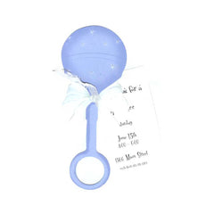 Blue Rattle With White Ribbon and Tag Invitation Cards With Glitter (Set Of 60)