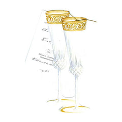 Champagne Flutes With Ribbon and Tag Invitation Cards (Set Of 60)