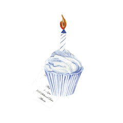 Blue Cupcake With Ribbon and Tag Invitation Cards With Glitter (Set Of 60)