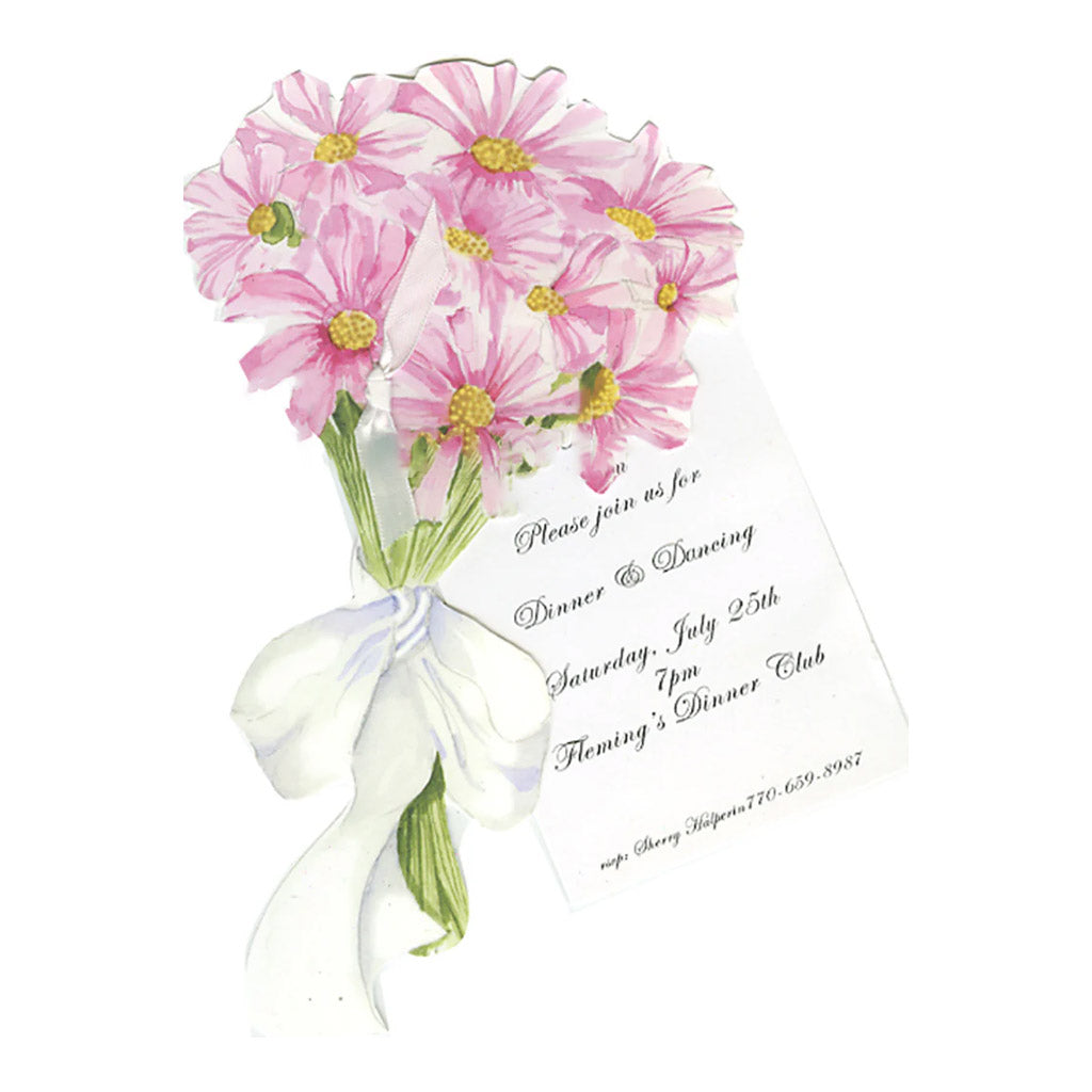 Pink Daisies With Ribbon and Tag Invitation Cards (Set Of 60)