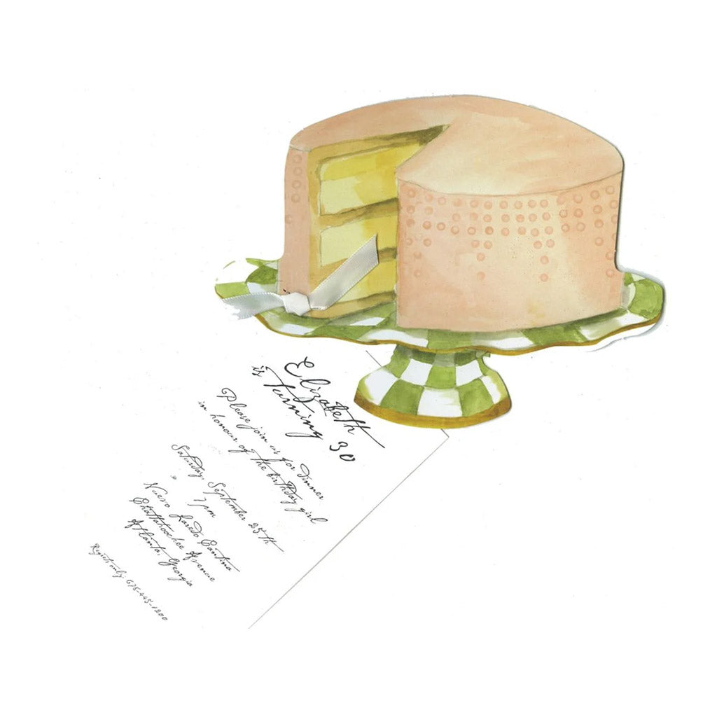 Pink Cake on a Plate With Ribbon and Tag Invitation Cards (Set Of 60)