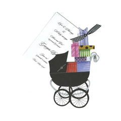 Baby Buggie With Ribbon and Tag Invitation Cards (Set Of 60)