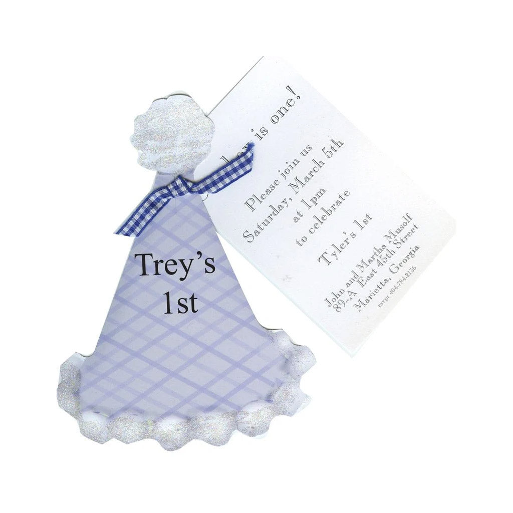 Blue Plaid Party Hat With Ribbon and Tag Invitation Cards With Glitter (Set Of 60)