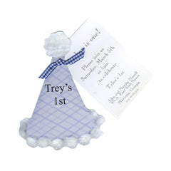 Blue Plaid Party Hat With Ribbon and Tag Invitation Cards With Glitter (Set Of 60)