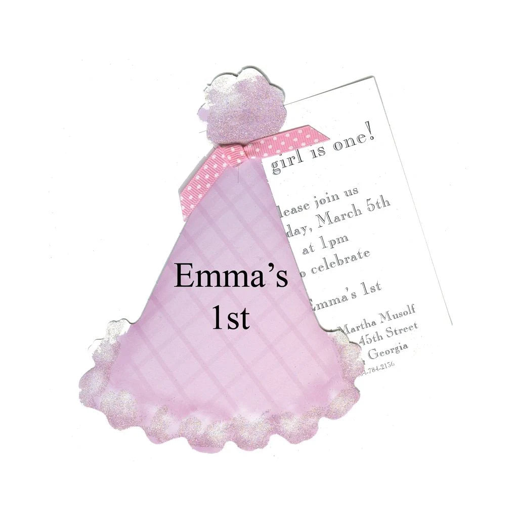 Pink Plaid Party Hat With Ribbon and Tag Invitation Cards (Set Of 60)