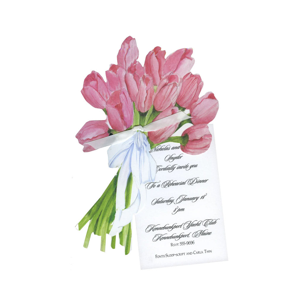Tulip Bouquet With Ribbon and Tag Invitation Cards (Set Of 60)