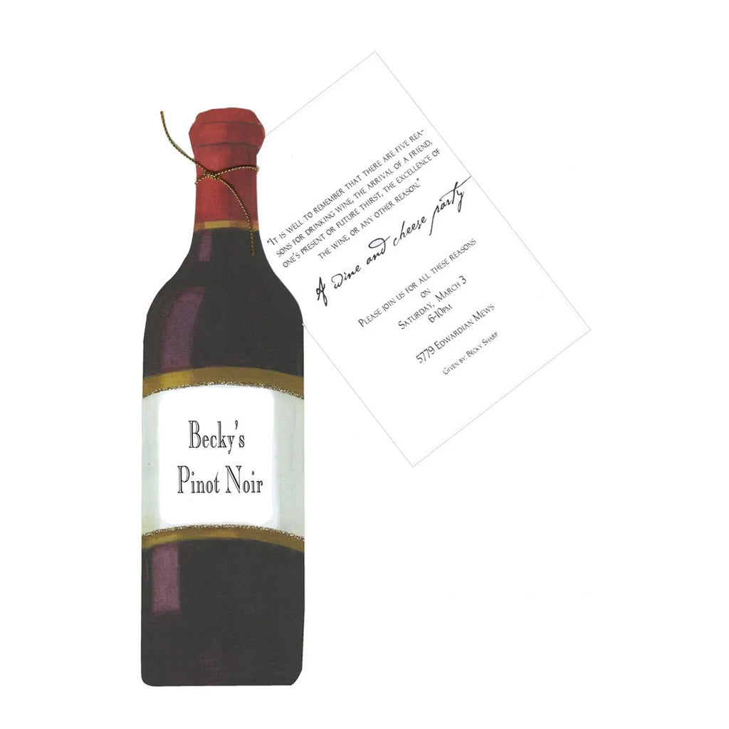 Red Wine Bottle With Ribbon and Tag Invitation Cards (Set Of 60)