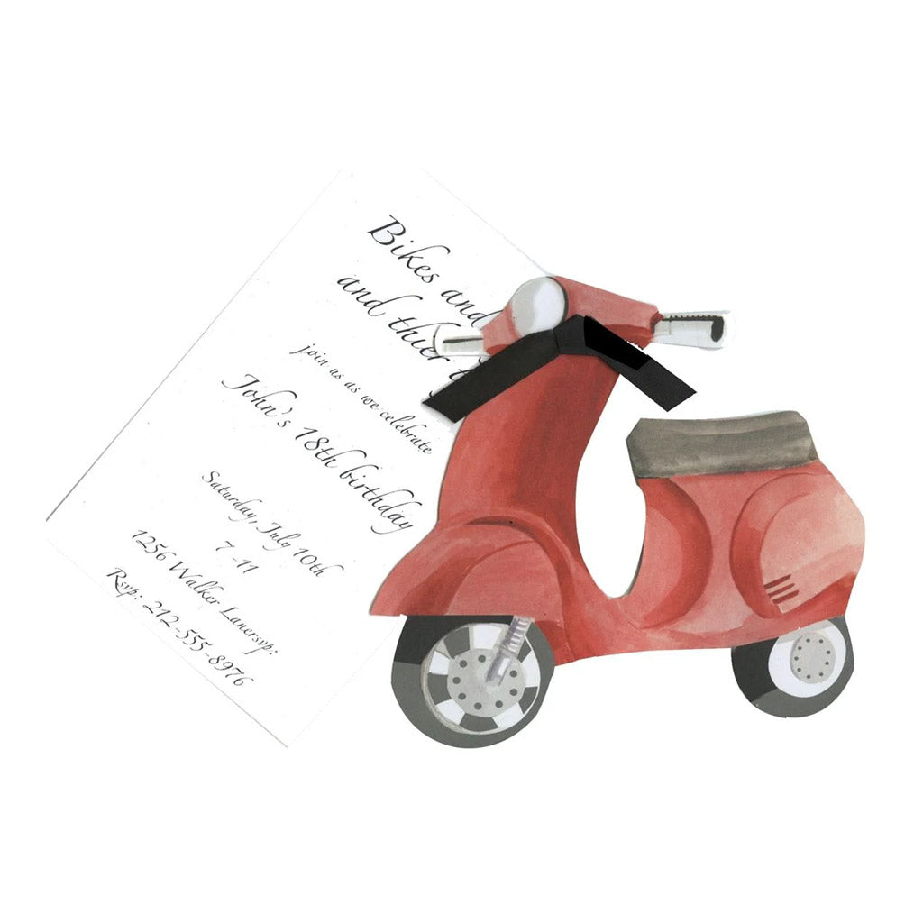 Red Scooter With Ribbon and Tag Invitation Cards (Set Of 60)