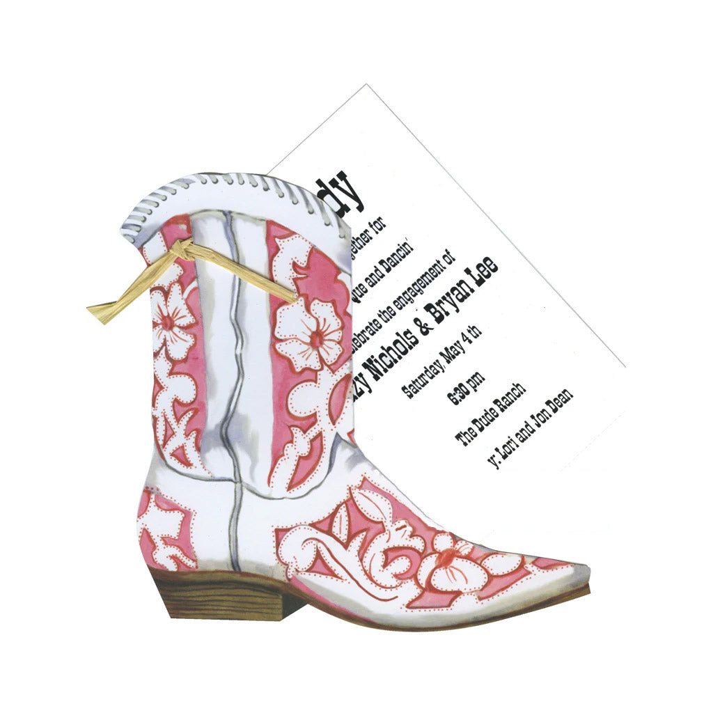 Cowgirl Boot With Ribbon and Tag Invitation Cards (Set Of 60)