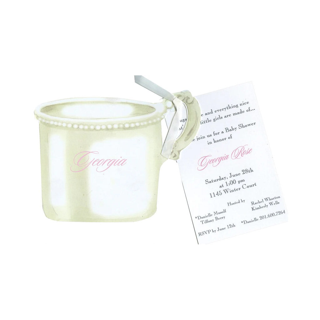 Silver Baby Cup With Ribbon and Tag Invitation Cards (Set Of 60)