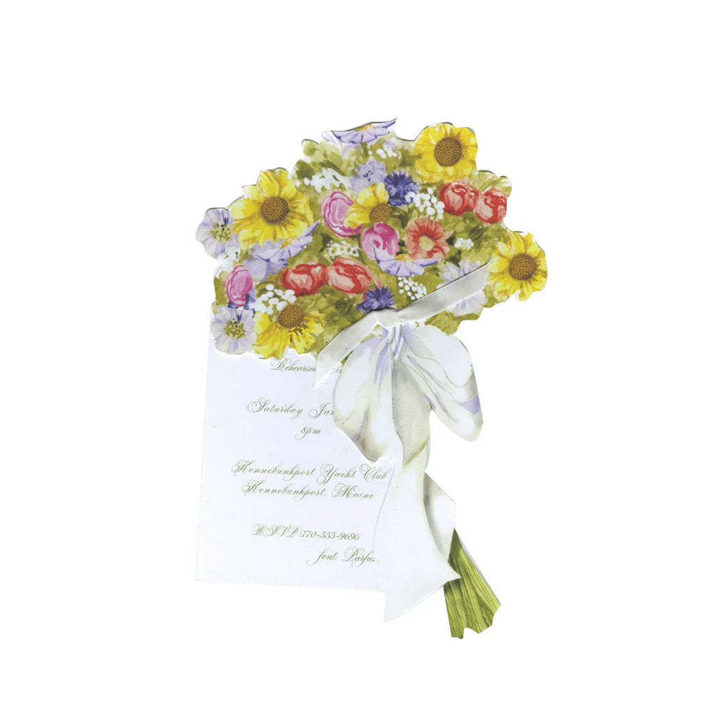 English Garden Bouquet With Ribbon and Tag Invitation Cards (Set Of 60)