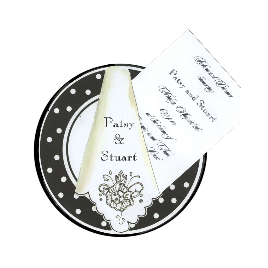Polka Dot Dinner Plate With Ribbon and Tag Invitation Cards With Glitter (Set Of 60)