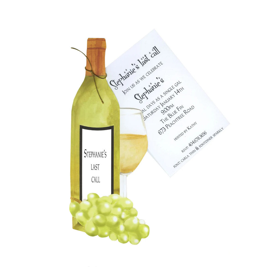 White Wine With Grapes With Ribbon and Tag Invitation Cards With Glitter (Set Of 60)
