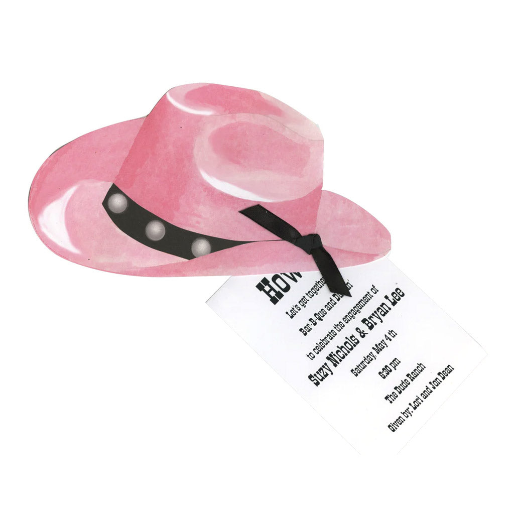 Pink Cowgirl Hat With Ribbon and Tag Invitation Cards (Set Of 60)