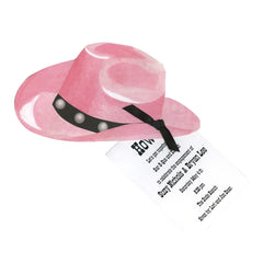 Pink Cowgirl Hat With Ribbon and Tag Invitation Cards (Set Of 60)